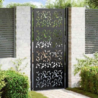 vidaXL Puerta De Jard&iacute;n De Dise&ntilde;o De Hojas De Acero Negra 105x205 Cm Vidaxl