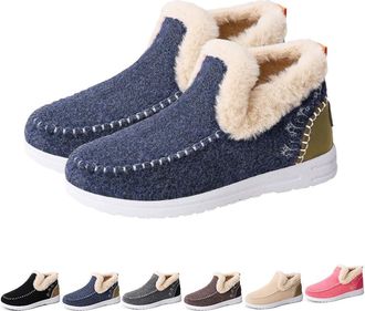 Generic Womens Winter Flat Snow Boots, Casual Warm Plush Short Boots,Anti-Slip Slip on Cotton Shoes,Winter Shoes for Women (Blue,7.5)