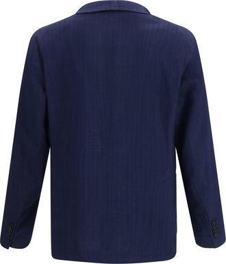 Tagliatore Mens Single-Breasted Jacket Herringbone Fabric Blu