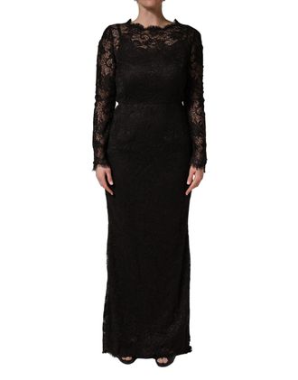 Dolce & Gabbana Womens Black Floral Lace Sheath Long Maxi Dress Nylon Cotton Viscose