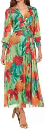 London Times Womens Abstract Floral Maxi Dress In Orange Green