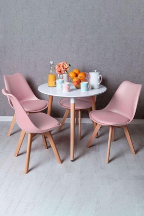Regalos Miguel Regalos Miguel - Descuento Extra - Conjunto Mesa Tower Redonda 80 Cm Blanca Y Pack 4 Sillas Synk Basic - Rosa