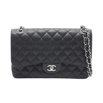 Chanel Pre-owned Classic Large Double Flap Caviar Skin Shoulder Bag - Dames - Pre-owned - Zwart - Maat: ONE Size Leer