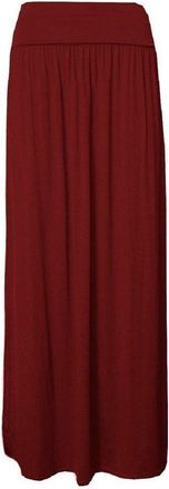 Crazy Girls Womens Pleated Fold Over High Waist Gypsy Long Maxi Skirt UK 8-22 (20-22, Wine Plain)