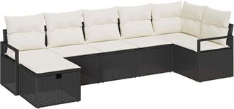 vidaXL Juego de Sofá con cojín Manual Negro y crema ratán sintético vidaXL