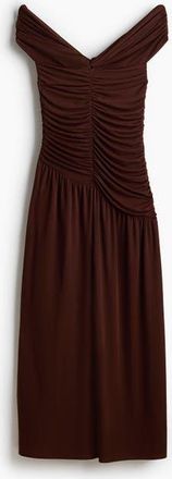 H&M Draped Off-the-shoulder Jersey Dress in Dark Brown at Nordstrom, Size X-Small