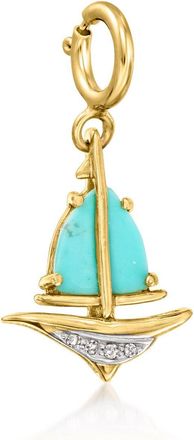 Ross-Simons Turquoise Sailboat Charm With Diamonds in 18kt Gold Over Sterling