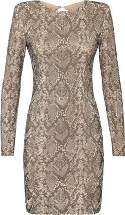 Philipp Plein Nevada Python Crystal Dress - Dames - Feestkleedjes - Beige - S - Polyester - Kleedjes