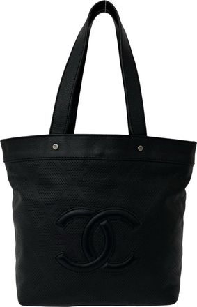 Chanel Black Leather Shoulder Bag Tote Bag (Pre-Owned)