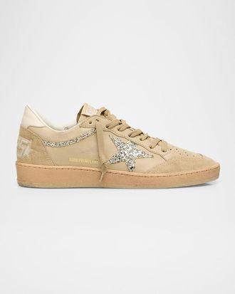 Golden Goose Ball Star Mixed Leather Glitter Low-Top Sneakers