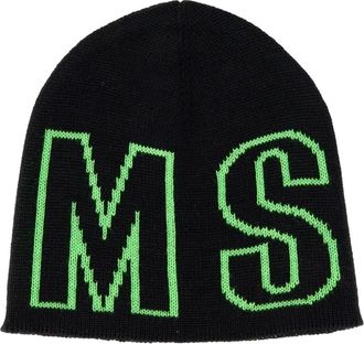 Msgm intarsia-knit logo beanie - Black