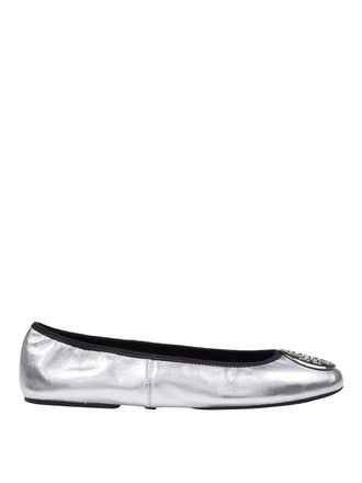 Tory Burch Reva Travel Ballerina in Silver Leather