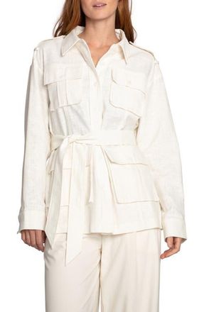 Belle & Bloom Still Storm Belted Cotton & Linen Jacket in Cream at Nordstrom, Size X-Small