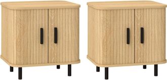 HOMCOM Homcom - Pack De 2 Mesitas De Noche Dormitorio Con Puertas Correderas 2 Estantes Y Patas De Acero Estilo Escandinavo Para Sal&oacute;n 48x40x48 Cm Roble