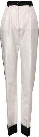 Dolce & Gabbana Womens High-Waist Straight Polyester-Silk Trousers White