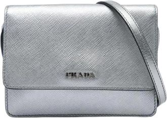 Prada Pre-owned Saffiano Crossbody Bag - Dames - Vintage Schoudertas - Grijs - ONE Size - Leer - Vintage