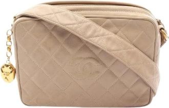 Chanel Pre-owned Coco Mark Diamond Stitch Shoulder Bag - Dames - Vintage Schoudertas - Beige - ONE Size - Leer - Vintage