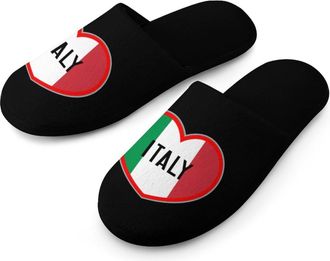 Generic I Love Italy Heart Mens Flannel Slipper Soft Non Slip House Shoes Comfy Winter Warm Indoor Outdoor Slippers