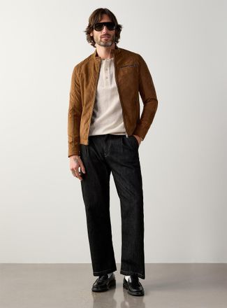 Jack & Jones Mens Faux-suede biker jacket