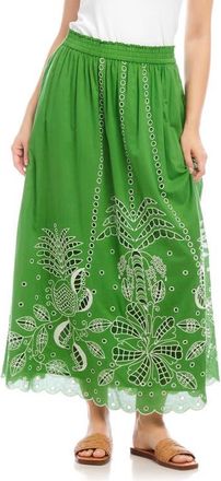 Karen Kane Cutout Embroidered Cotton Maxi Skirt in Green at Nordstrom, Size X-Large