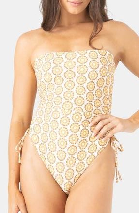 Roxy Sunshine State of Mind Bandeau One-Piece Swimsuit in White/Brown Multi at Nordstrom Rack, Size X-Small