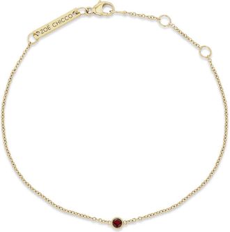 Zo&euml; Chicco 14K Gold Bezel Gemstone Pendant Bracelet in Yellow Gold/Garnet at Nordstrom, Size 7
