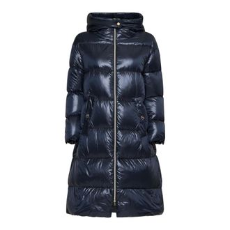 Herno Jassen, Dames, Blauw, XL, Nylon, Donkerblauwe Gewatteerde Parka Jas