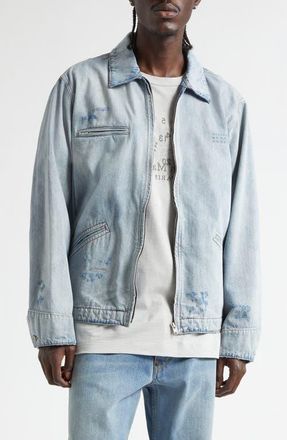 Maison Margiela Distressed Zip-Up Denim Trucker Jacket in Light Blue at Nordstrom, Size 36 Us