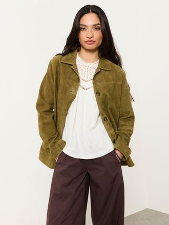Fat Face FatFace Erin Olive Green Regular Suede Jacket