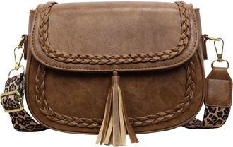 Generic Cymwer PU Leather Shoulder Bag Casual Flap Bag with Tassel Handbags for Women (Yellow)