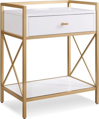 Leick Home Claudette Modern Solid Wood & Metal Nightstand with USB-C Charging Station