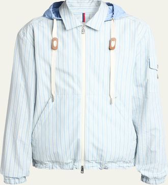 Moncler Mens Havas Stripe Full-Zip Hooded Shirt Jacket