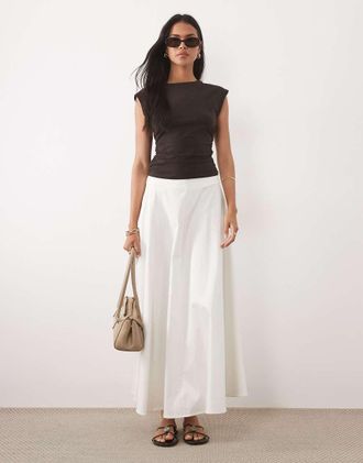 Asos Gonna a ruota voluminosa in rasatello di cotone bianca-Bianco