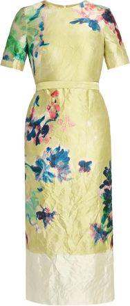 Erdem floral-print short-sleeve midi dress - women - Polyester/Metallic Fibre/Silk - 10 - Yellow