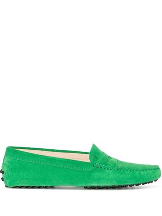 Tod's almond toe loafers - women - Suede/Rubber/Leather/Suede - 35.5 - Green