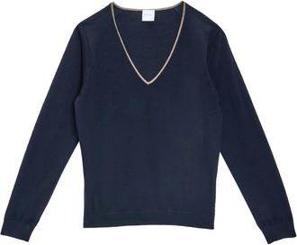Paul Smith Maglia a V Merinos Extrafine - Dames - V-hals truien - Blauw - M - Wol - Truien & Vesten
