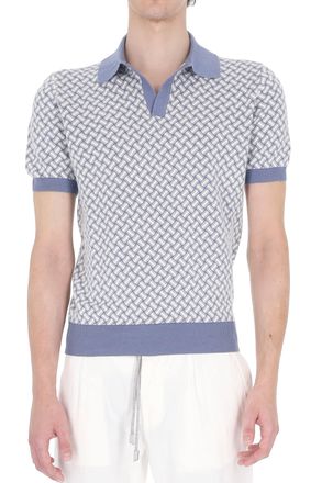 Drumohr White Blue Biscottino Cotton-Linen Polo Shirt