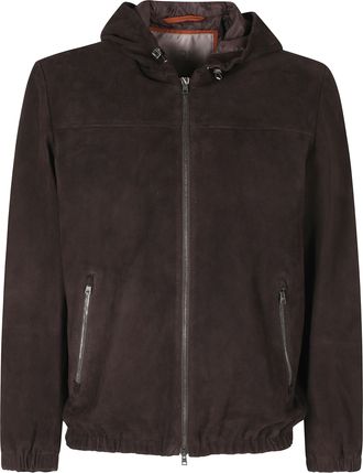 Herno Hooded Suede Jacket with Zip Closure and Elasticized Details