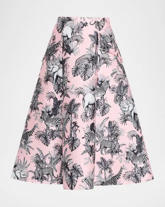 Maison Common African Adventure Pocket A-Line Midi Skirt