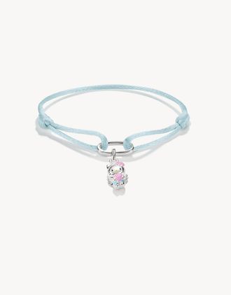 Thomas Sabo Hello Kitty bracciale in tessuto azzurro chiaro con charm - connect in argento, nero, rosa