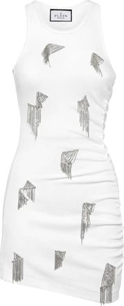 Philipp Plein Abito corto a coste con dettaglio a frange - Bianco