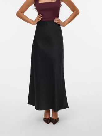 Vero Moda A-Linien-Rock VERO MODA VMMERLE ANKLE SKIRT WVN GA NOOS, Damen, Gr. XS (34), schwarz, Web, Obermaterial: 100% Polyester, unifarben, kn&ouml;chellang, R&ouml;cke