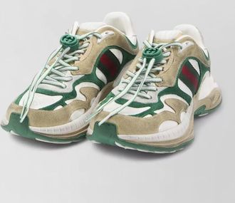 Gucci drawstring sneakers suede monogram web detail