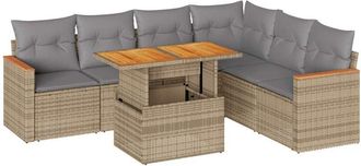 vidaXL 7 Piece Garden Sofa Set with Cushions Beige Poly Rattan Acacia Vidaxl