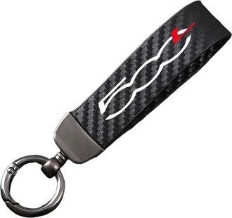 Generic Carbon Fiber Leather Car Keychain for fob Fiat 500L, Keyring 360&deg;Rotatable Swivel Anti-Lost D-Ring,Black-12.5cm