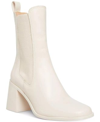 Steve Madden Womens Steve Madden Argent Boots Off White Block Heel Chelsea Bootie ZAP1890