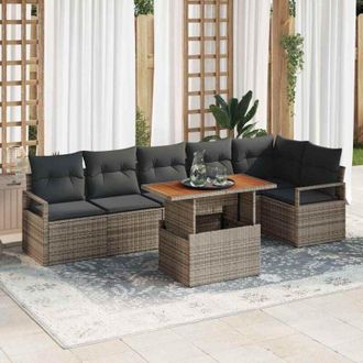 vidaXL Vidaxl - Conjunto De Comedor De Jard&iacute;n Con Coj&iacute;n 7 Pcs Gris, Marr&oacute;n