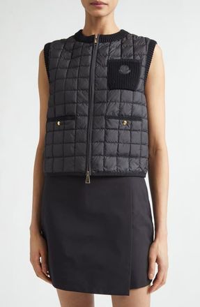 Moncler Knit & Quilted Down Vest in Black at Nordstrom, Size Xx-Large