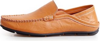 Generic Mens Loafers Shoes Genuine Leather Stitching Details Round Toe Flat Heel Anti-Slip Lightweight Slip Resistant Wedding Slip-ons(Light Brown,9.5 UK)