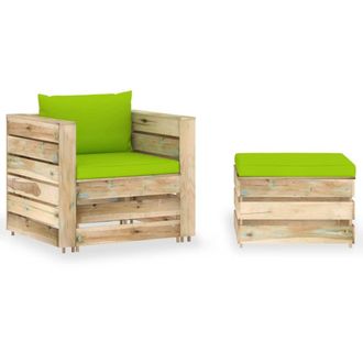vidaXL Muebles De Jard&iacute;n 2 Piezas Con Cojines Madera Impregnada Verde Vidaxl